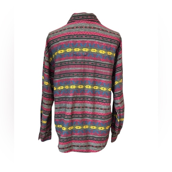 Angelique Striped Button-Up Shirt with Multicolor Aztec Motif womens size M(G51) - Picture 2 of 8
